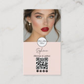 Carte de visite photo Code QR Logo Script Rose Pâl (Devant)
