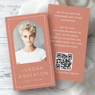 Carte De Visite Photo d'arch moderne avec mince bordure et QR code