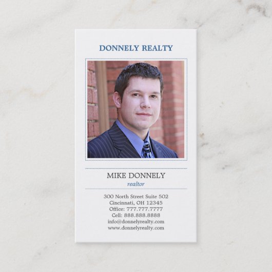 Carte de visite photo Dashed Border (Navy) (Devant)