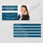 Carte De Visite Photo d'assistant personnel moderne Bleu Blancs (Devant / Derrière)