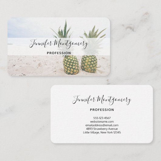 Carte De Visite Photo de 2 ananas sur une plage (Devant / Derrière)