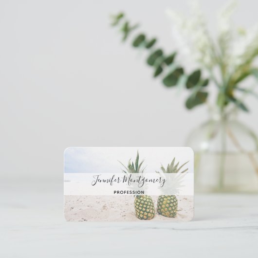 Carte De Visite Photo de 2 ananas sur une plage (Debout devant)