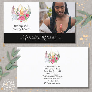 Carte De Visite Photo de Boho Moon Crystals Feathers Flowers