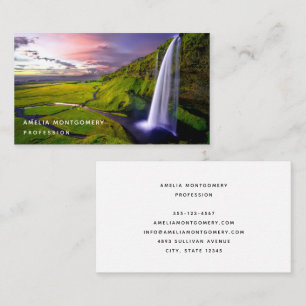 Carte De Visite Photo de cascade islandaise verte et naturelle