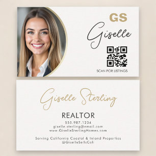 Carte De Visite Photo de code QR beige neutre pour agent immobilie