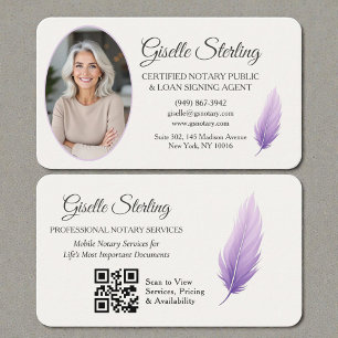Carte De Visite Photo de code QR de notaire violet 