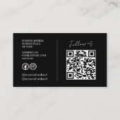 Carte De Visite Photo de code QR noir moderne (Dos)