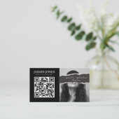 Carte De Visite Photo de code QR noir moderne (Debout devant)