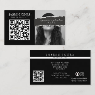 Carte De Visite Photo de code QR noir moderne