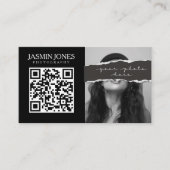 Carte De Visite Photo de code QR noir moderne (Devant)