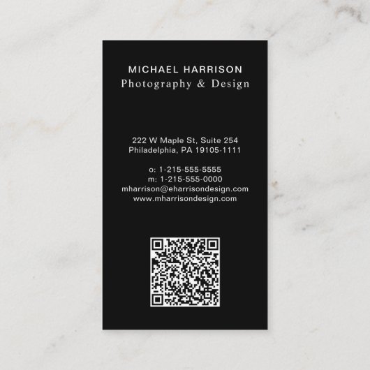 Carte De Visite Photo de code QR professionnel noir (Dos)