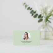 Carte De Visite Photo de code QR vert sauge (Debout devant)
