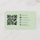 Carte De Visite Photo de code QR vert sauge (Dos)