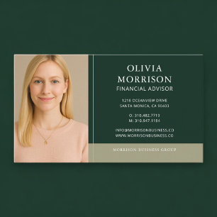 Carte De Visite Photo de conseiller financier vert or