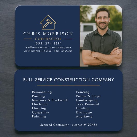 Carte De Visite Photo de construction navale bleu or