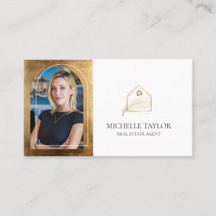 Carte De Visite Photo de courtier immobilier élégant moderne en or