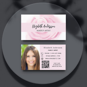 Carte De Visite Photo de fleurs blanches roses logo QR