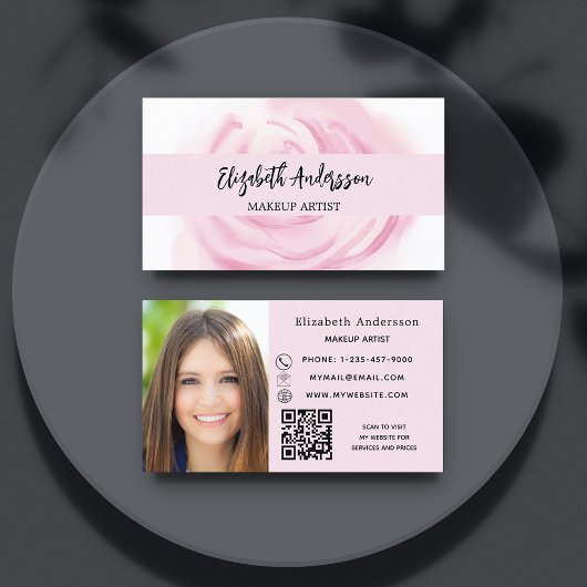 Carte De Visite Photo de fleurs blanches roses logo QR