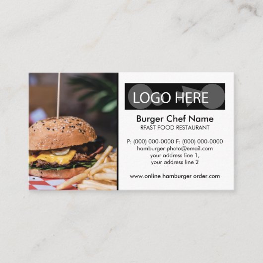Carte De Visite Photo de frites hamburger de restauration rapide (Devant)