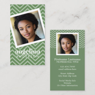 Carte De Visite Photo de Green Chevron Motif Nom personnalisé