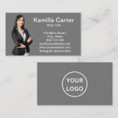 Carte De Visite Photo de l'agent immobilier Elegant Moderne (Devant / Derrière)