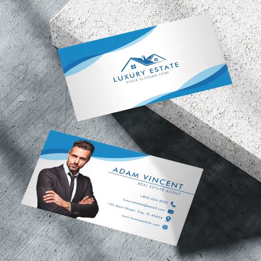 Carte De Visite Photo de l'agent immobilier professionnel Blue & G
