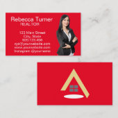 Carte De Visite Photo de l'agent immobilier Red Realtor moderne (Devant / Derrière)
