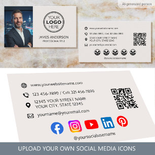 Carte De Visite Photo de logo professionnel Code QR des médias soc