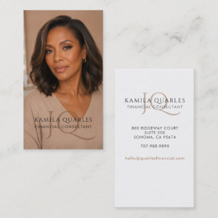Carte De Visite Photo de monogramme de consultant financier beige