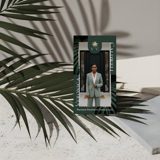 Carte De Visite Photo de monogramme de palmier tropical de luxe él