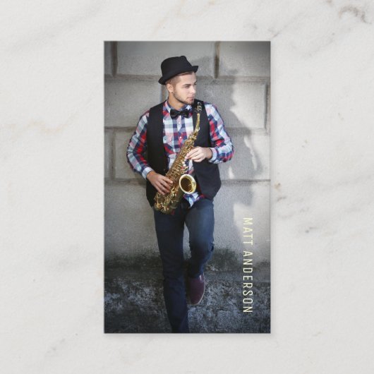 Carte De Visite Photo de musicien professionnel QR Code Marine Ble (Devant)