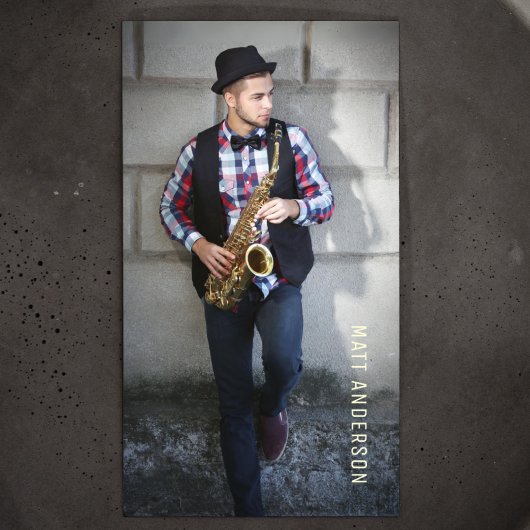 Carte De Visite Photo de musicien professionnel QR Code noir et bl