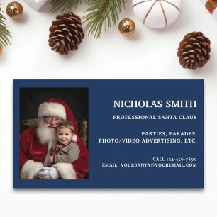 Carte De Visite Photo de Père Noël bleu professionnel