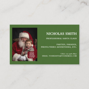 Carte De Visite Photo de Père Noël professionnel vert festif