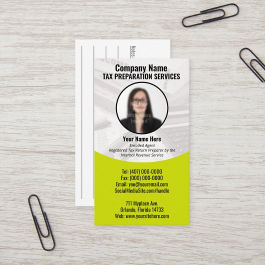 Carte de visite photo de préparation fiscale (Prép (Devant/Arrière en situation)