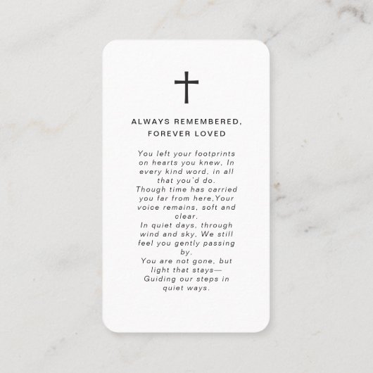 Carte De Visite Photo de prière commémorative simple et moderne (Dos)
