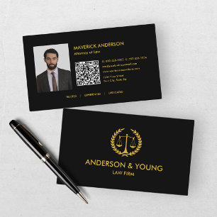 Carte De Visite Photo de professionnel de juriste noir et or moder