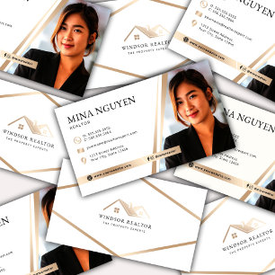 Carte De Visite Photo de Realtor Blanc & Beige Professionnel Moder
