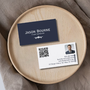 Carte De Visite Photo d'employé professionnel QR Code Blue Aviatio