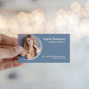 Carte De Visite Photo d'entreprise moderne QR Code bleu