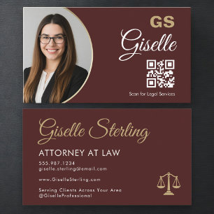 Carte De Visite Photo des balances de la justice en bordeaux et or