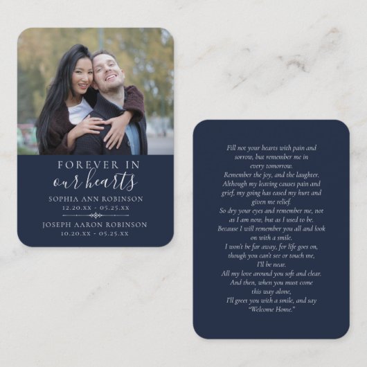Carte De Visite Photo Double Memorial Funeral Blue Prayer Card (Devant / Derrière)