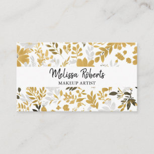 Carte De Visite Photo du logo QR floral noir et or poussiéreux