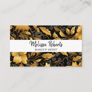 Carte De Visite Photo du logo QR floral noir et or poussiéreux