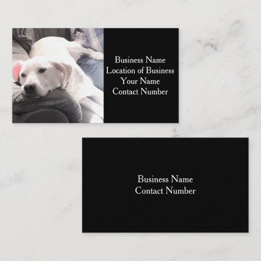 Carte De Visite Photo d'un chien blanc mignon sur un canapé noir (Devant / Derrière)