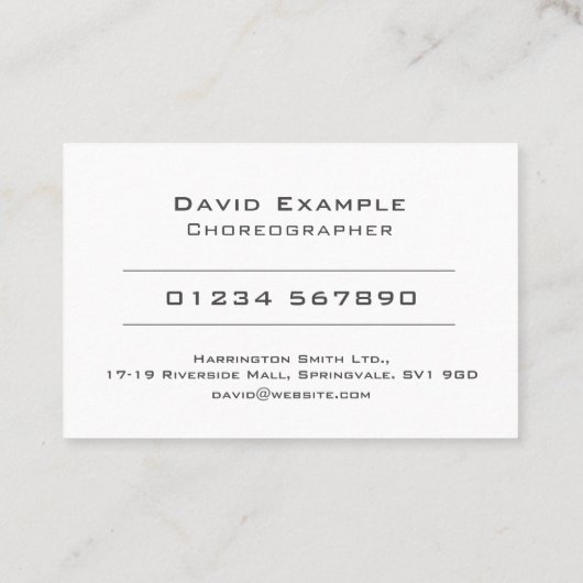 Carte De Visite Photo d'un porteur sur un chorégraphe (Dos)