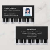 Carte De Visite Photo d'un professeur de piano professionnel moder (Devant / Derrière)