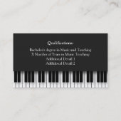 Carte De Visite Photo d'un professeur de piano professionnel moder (Dos)