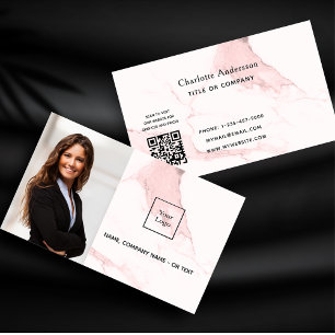 Carte De Visite Photo en marbre rose vif logo code QR