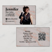 Carte de visite photo en marbre Stylist avec code  (Devant / Derrière)